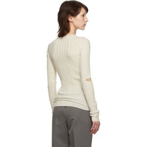 Helmut Lang white slash rib oval-neck sweater